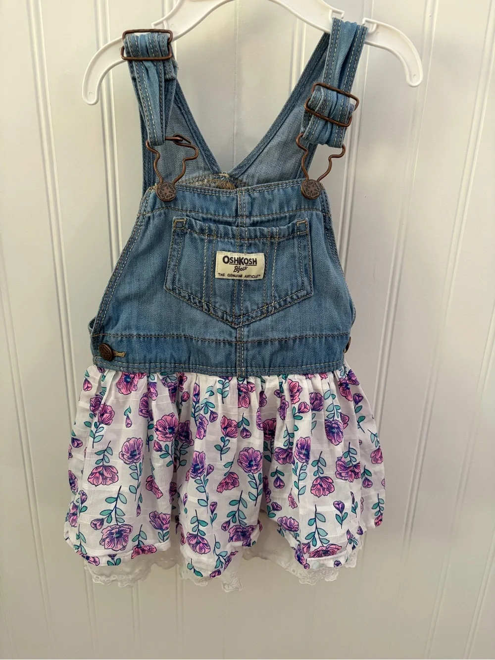 OshKosh B'gosh Denim Vestbak Skirtall with White & Purple Floral Skirt